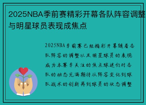 2025NBA季前赛精彩开幕各队阵容调整与明星球员表现成焦点