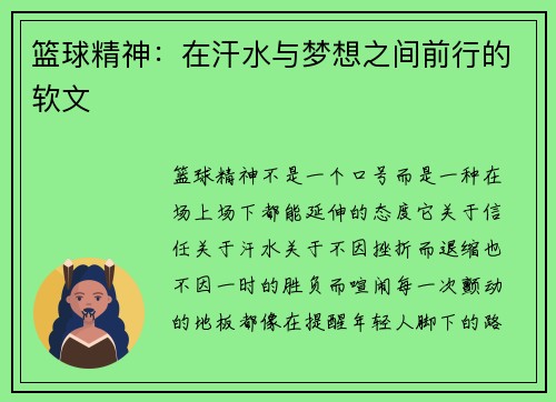 篮球精神：在汗水与梦想之间前行的软文
