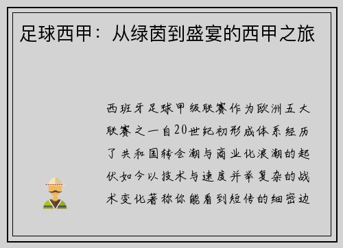 足球西甲：从绿茵到盛宴的西甲之旅